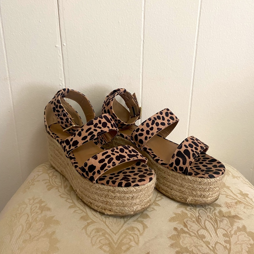 Strappy Platform Cheetah Wedge Sandals